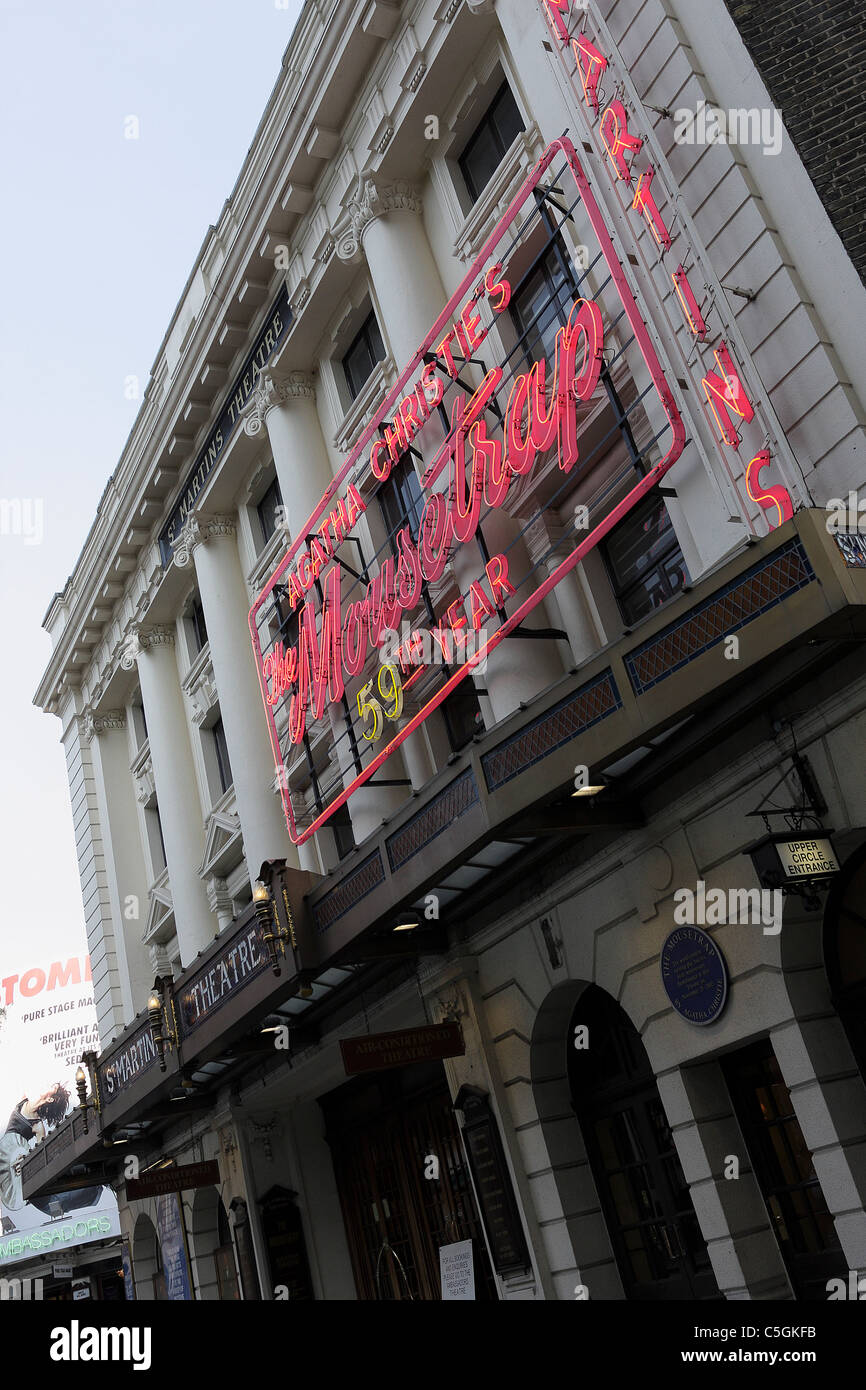 ST MARTINS THEATRE,bright red neon lights indicate Agatha Christie`s